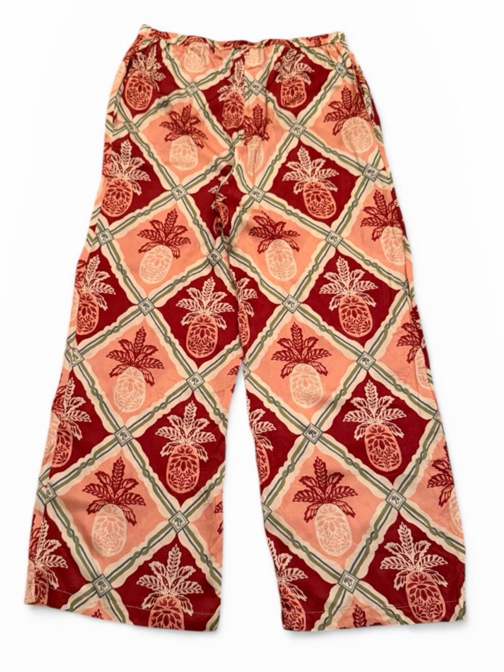 Farm Rio x Anthropologie Pineapple Satin Wide-Leg Pants Women’s L - Picture 3 of 15